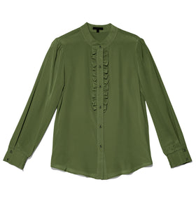 Olive  -Gayle Ruffle Shirt in silk