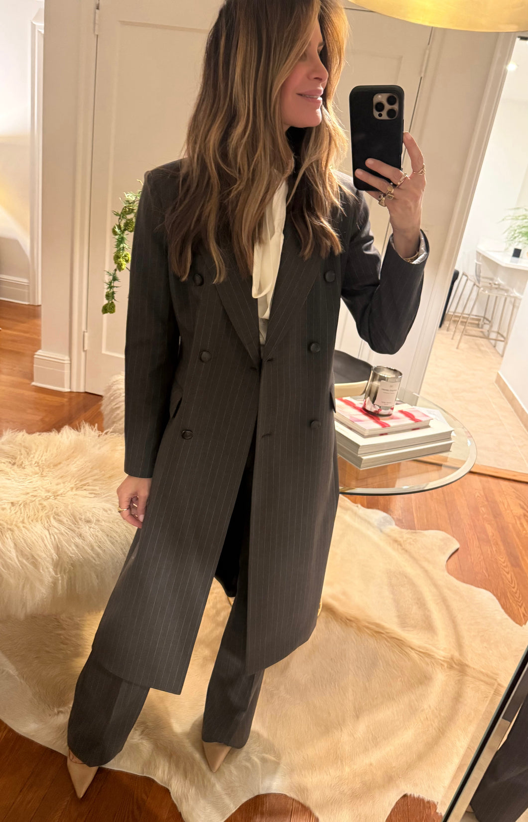 Gilmore Long Blazer in pin Stripe