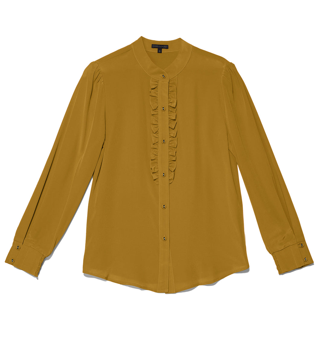 Dark Mustard -Gayle Ruffle Shirt in silk