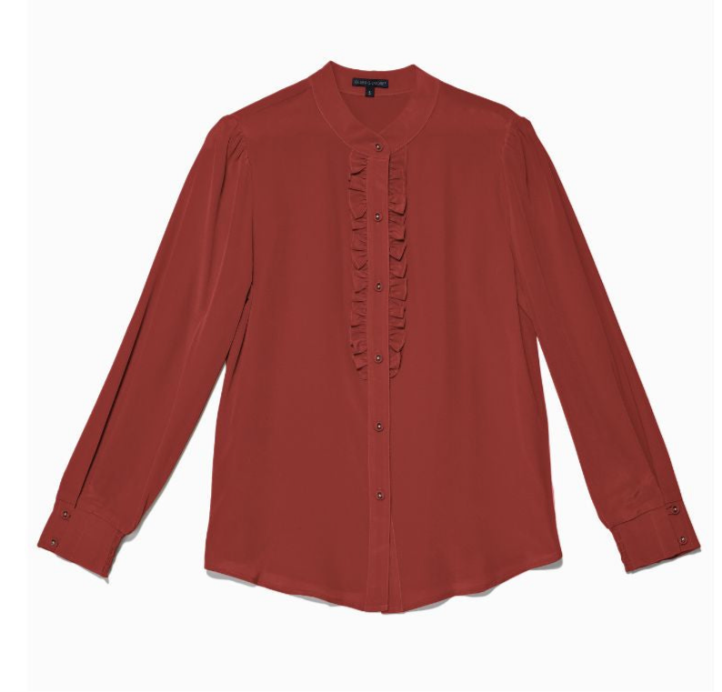 NEW ! Merlot  -Gayle Ruffle Shirt in silk