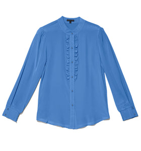 School Blue -Gayle Ruffle Shirt in silk