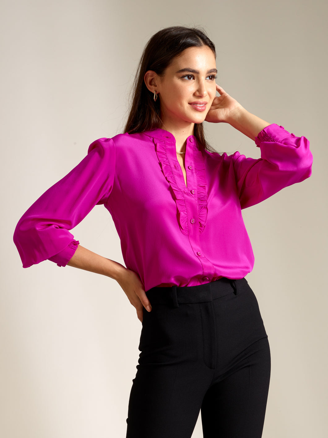Fuchsia - Gayle Ruffle Shirt In Silk