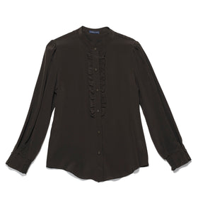 Dark Brown -Gayle Ruffle Shirt -silk