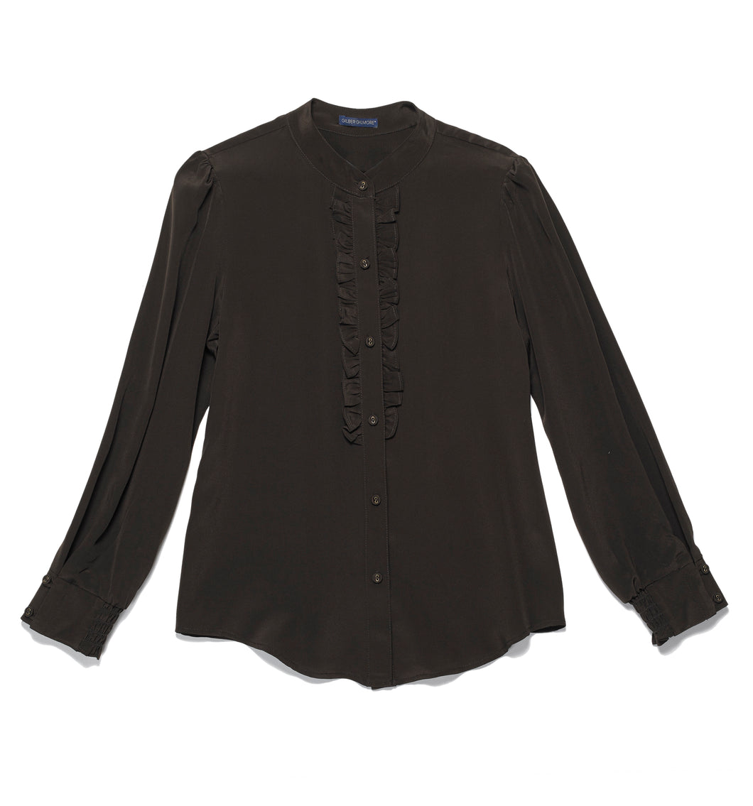 Black Gayle Ruffle Shirt in silk
